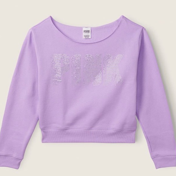 XXL NEW VICTORIA’S SECRET PINK GEMSTONE OFF SHOULDER SWEATSHIRT - Picture 2 of 6
